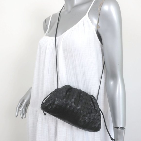 Bottega Veneta Handbags - BOTTEGA VENETA MINI POUCH BLACK INTRECCIATO LEATHER CROSSBODY BAG